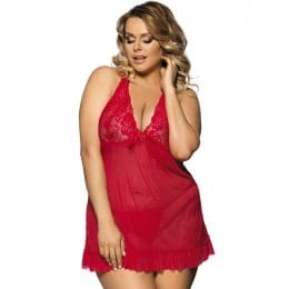 SUBBLIME QUEEN PLUS - RED BABYDOLL FLORAL MOTIVS IN BREASTS